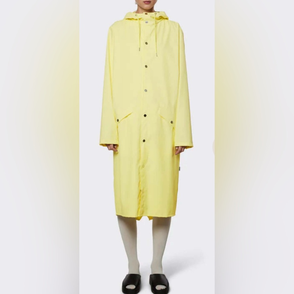 Rains Straw Yellow Hooded Long Raincoat